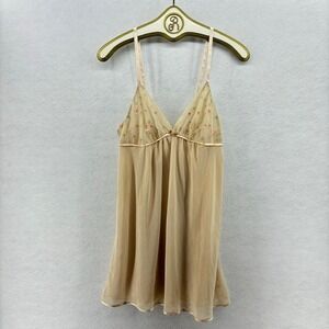 Vintage Oscar de la‎ Renta Babydoll Nightgown LARGE Beige Floral Sexy Nightie